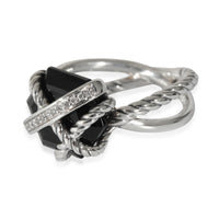 David Yurman Cable Wrap Onyx & Diamond Ring in  Sterling Silver 0.03 CTW