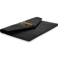 Saint Laurent Black Shiny Crocodile Embossed Leather Uptown Pouch