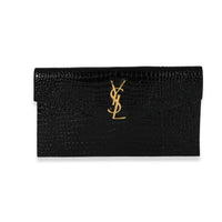 Saint Laurent Black Shiny Crocodile Embossed Leather Uptown Pouch