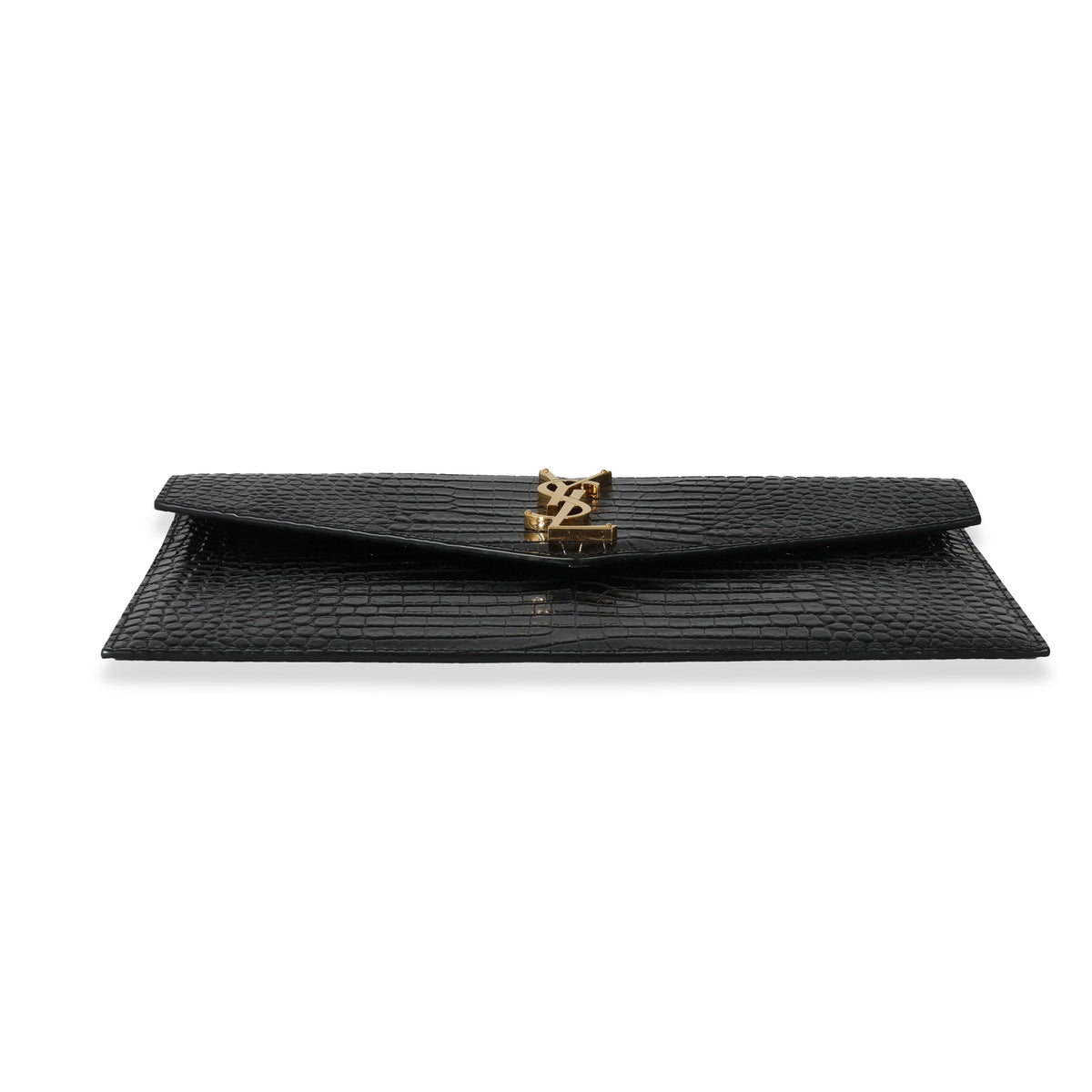 Saint Laurent Uptown Croc Embossed Leather Pouch in Black