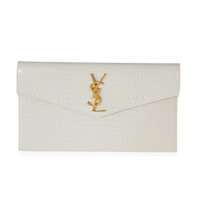 Saint Laurent Blanc Vintage Shiny Crocodile Embossed Uptown Pouch