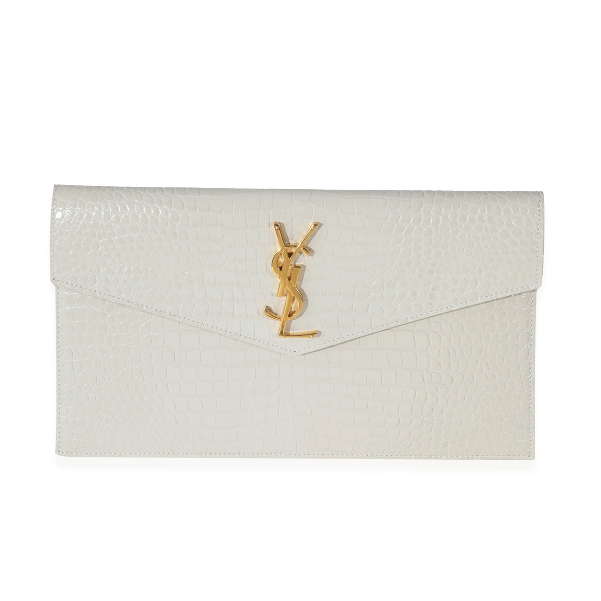 White Uptown YSL-monogram striped-canvas pouch