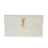 Saint Laurent Blanc Vintage Shiny Crocodile Embossed Uptown Pouch