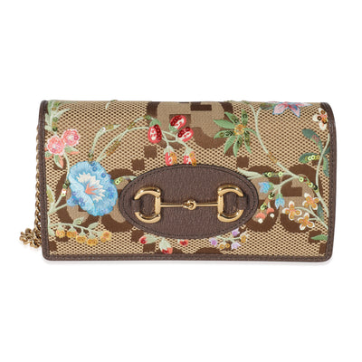 Gucci Monogram Jumbo GG Embroidered Horsebit 1955 Wallet On Chain