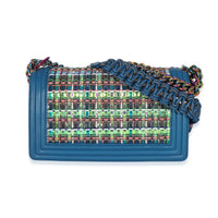 Chanel PVC Multi Colored Woven Blue Lambskin Old Medium Boy Bag