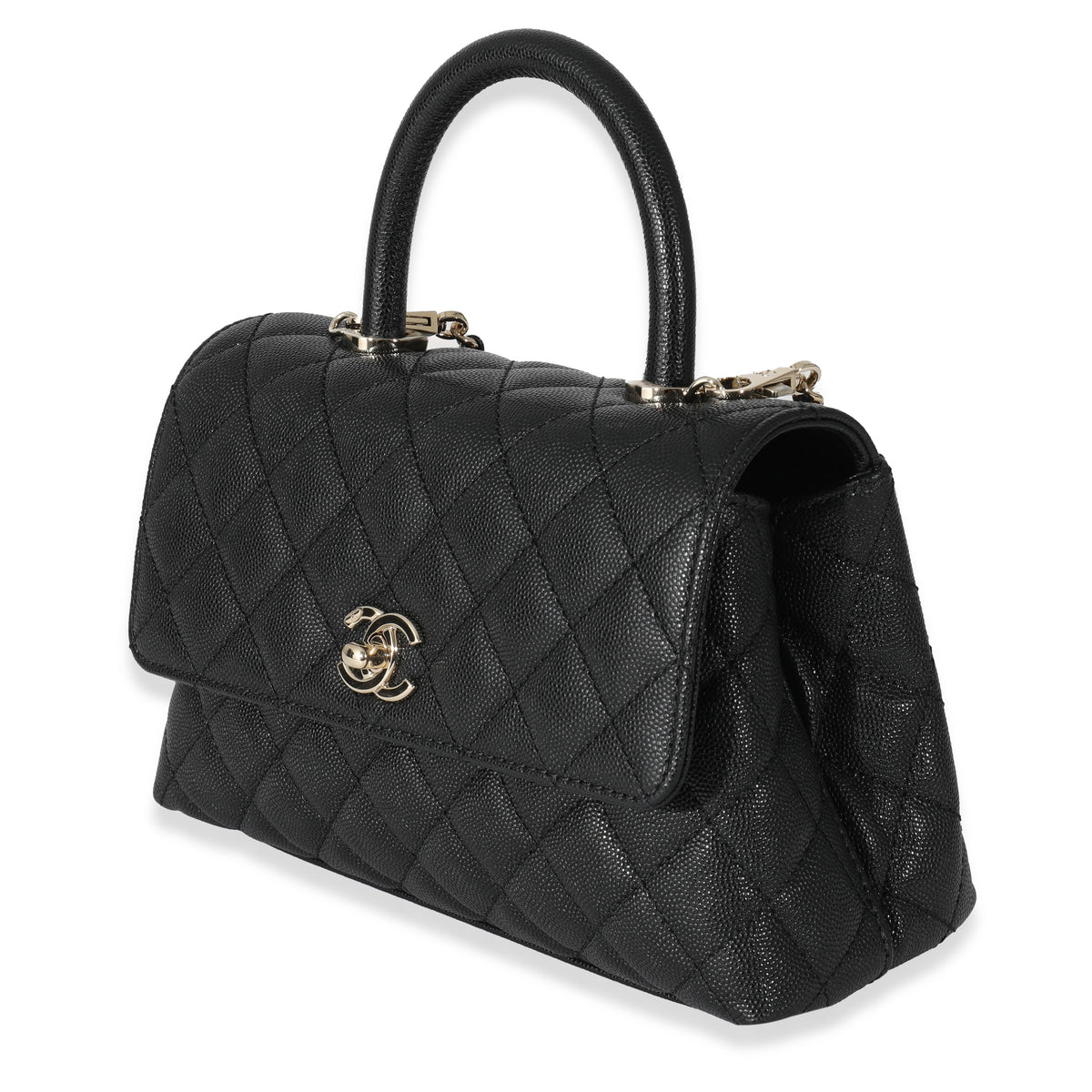 Chanel 22A Black Caviar Small Coco Top Handle Flap Bag