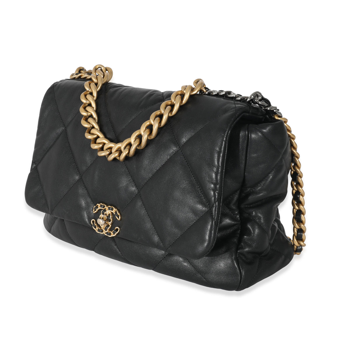 Chanel 19 Black Goatskin 2020 Chain Quilted Maxi Bag