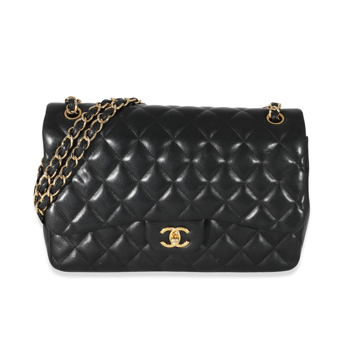 Chanel Black Quilted Lambskin Jumbo Classic Double Flap Bag