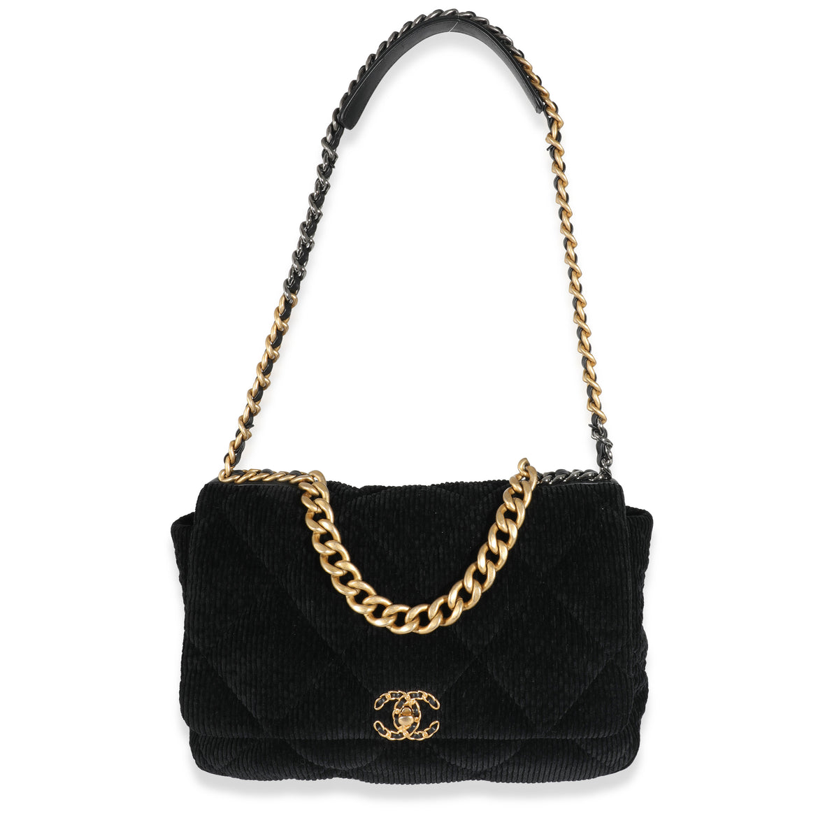 Chanel Black Corduroy Large Chanel 19 Flap Bag