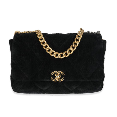 Chanel Black Corduroy Large Chanel 19 Flap Bag