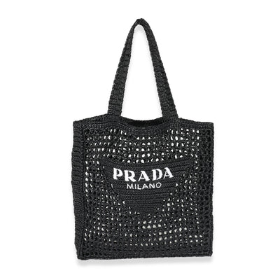 Prada Natural Black Raffia Logo Tote