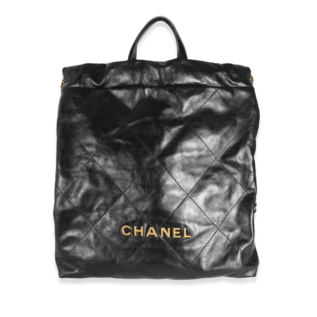 chanel quilted leather backpack Chanel Black Shiny Quilted Calfskin Chanel 22 Backpack | myGemma