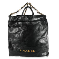 Chanel Black Shiny Quilted Calfskin Chanel 22 Backpack