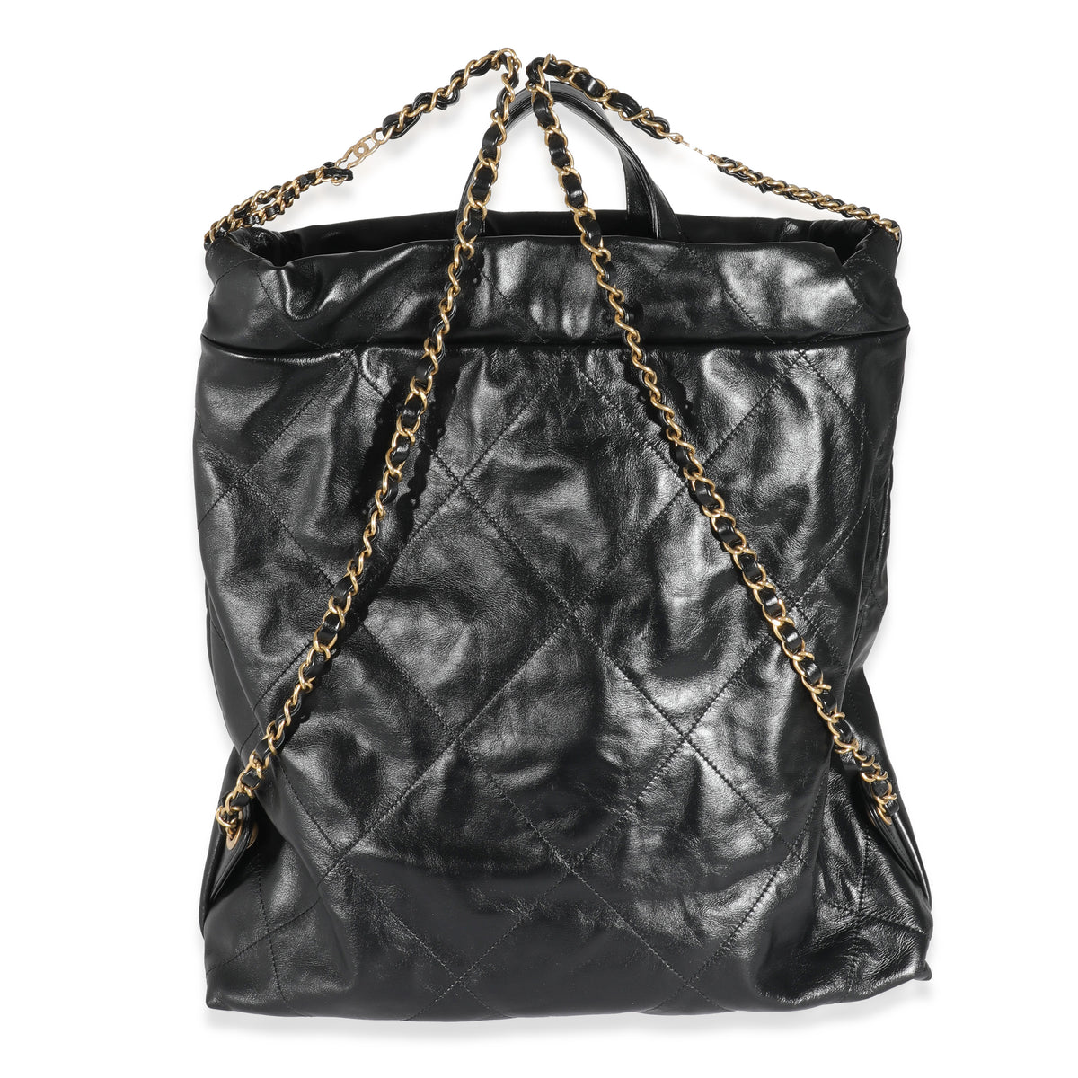 Chanel Black Shiny Quilted Leather 22 Backpack Chanel