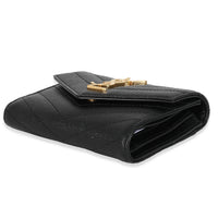 Saint Laurent Black Grain De Poudre Matelassé Cassandre Compact Trifold Wallet