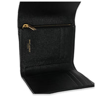 Saint Laurent Black Grain De Poudre Matelassé Cassandre Compact Trifold Wallet