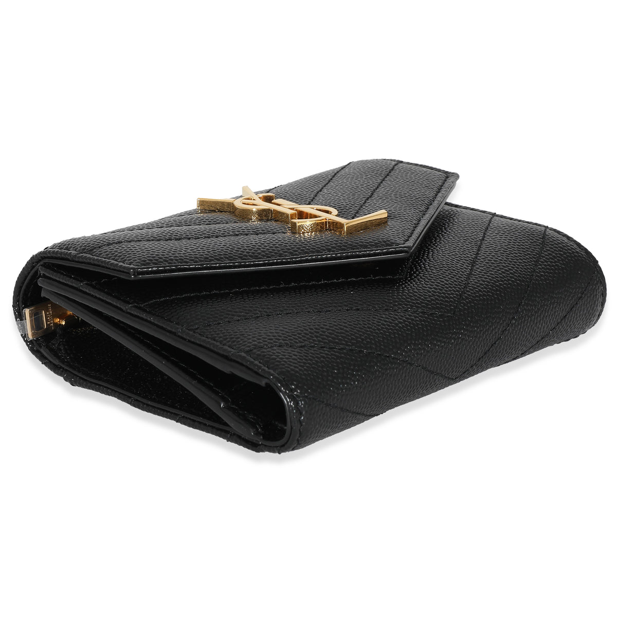 Saint Laurent Cassandre Matelasse Compact Tri Fold Wallet in Grain