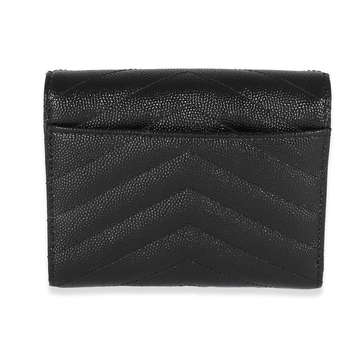 Saint Laurent Black Grain De Poudre Matelassé Cassandre Compact Trifold Wallet