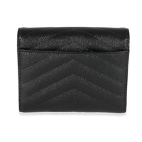 Saint Laurent Black Grain De Poudre Matelassé Cassandre Compact Trifold Wallet