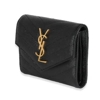 Saint Laurent Black Grain De Poudre Matelassé Cassandre Compact Trifold Wallet