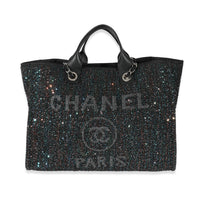 Chanel Black Leather Multicolor Sequin Large Deauville Tote