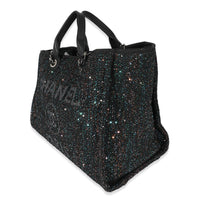 Chanel Black Leather Multicolor Sequin Large Deauville Tote