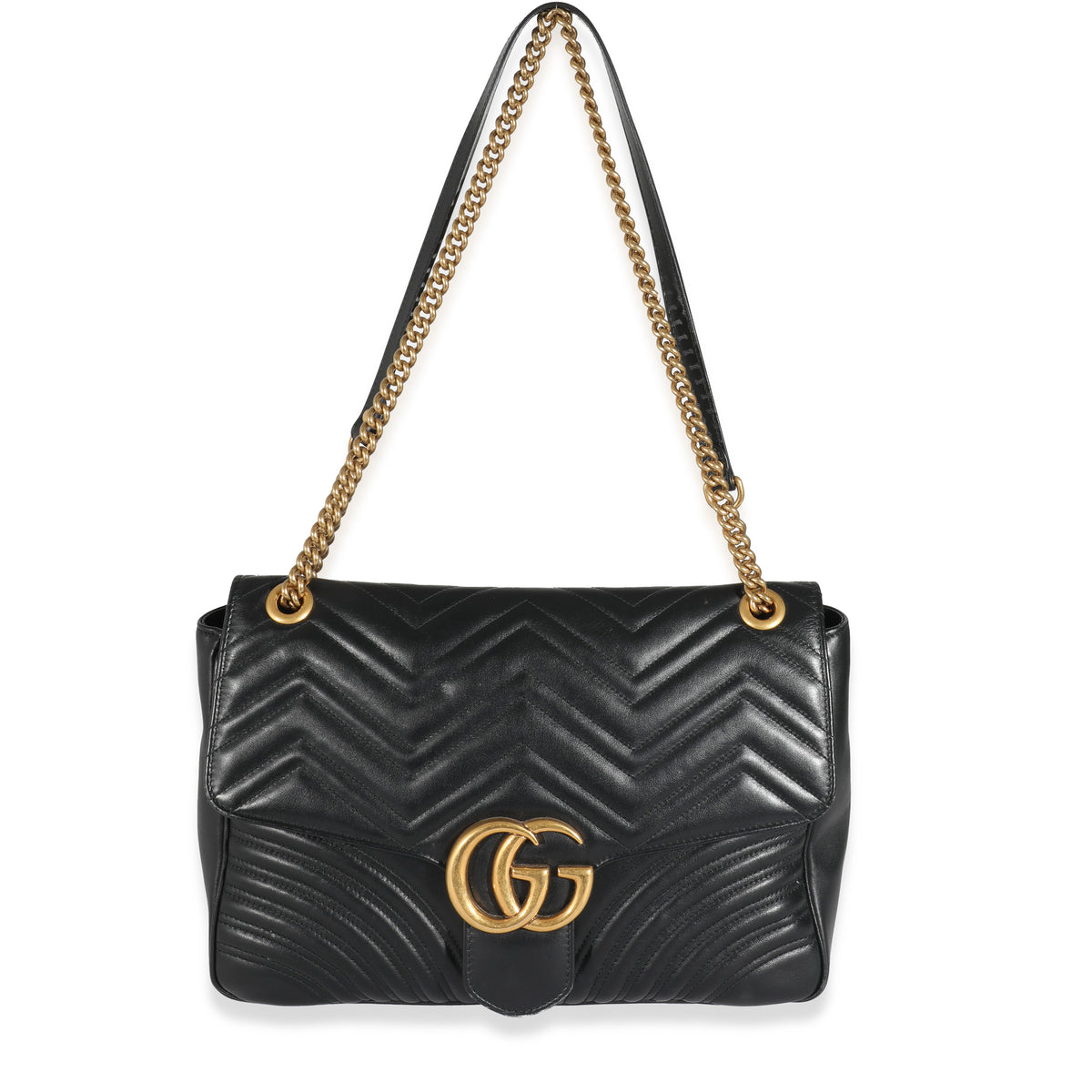 Gucci Black Leather Large GG Marmont Shoulder Bag Gucci