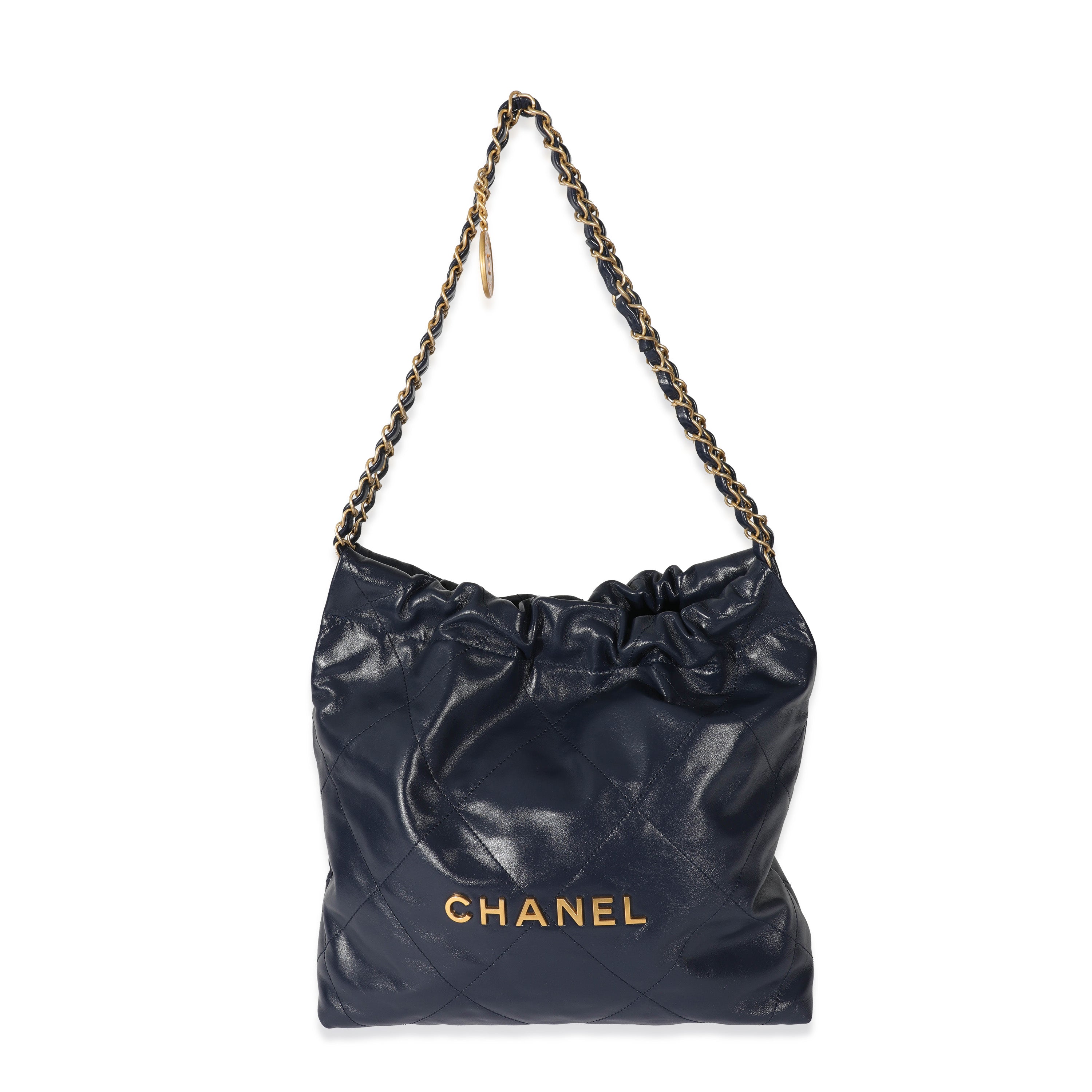 Chanel 22 Mini Hobo Handbag in Black Shiny Calfskin and GHW