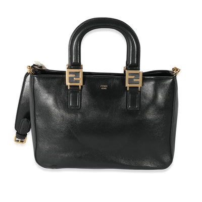 Fendi Black Vitello Glacier Small FF Tote