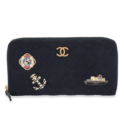 Chanel 18A Navy Fabric Charming Long Continental Zip Wallet