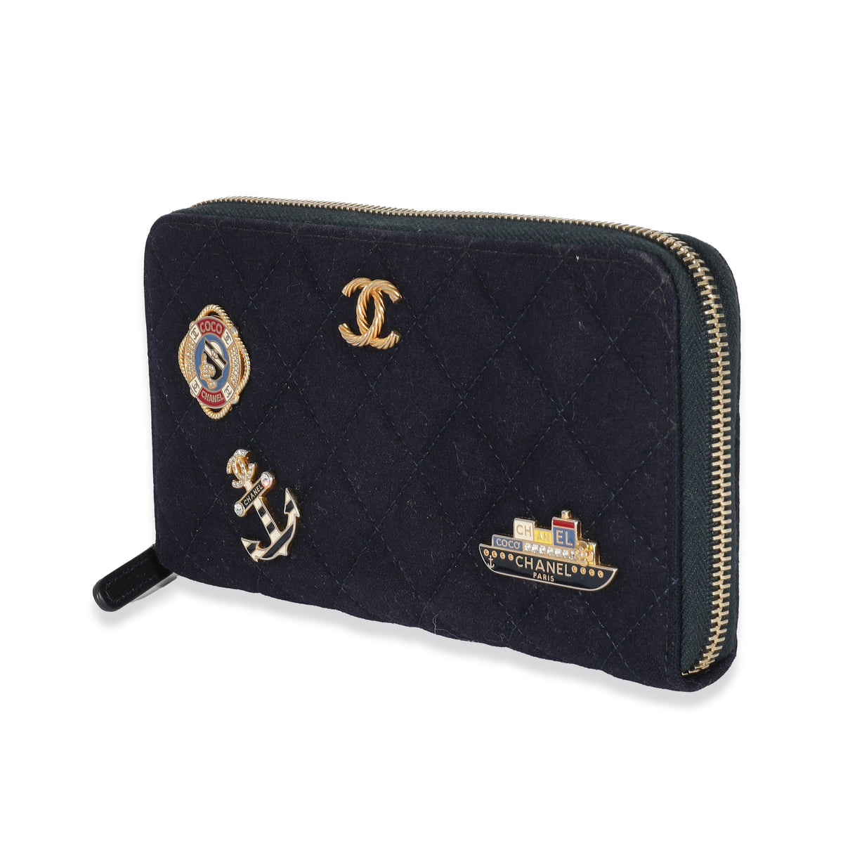 Chanel 18A Navy Fabric Charming Long Continental Zip Wallet