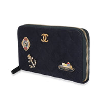 Chanel 18A Navy Fabric Charming Long Continental Zip Wallet