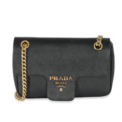 Prada Black Saffiano Pattina Flap Bag