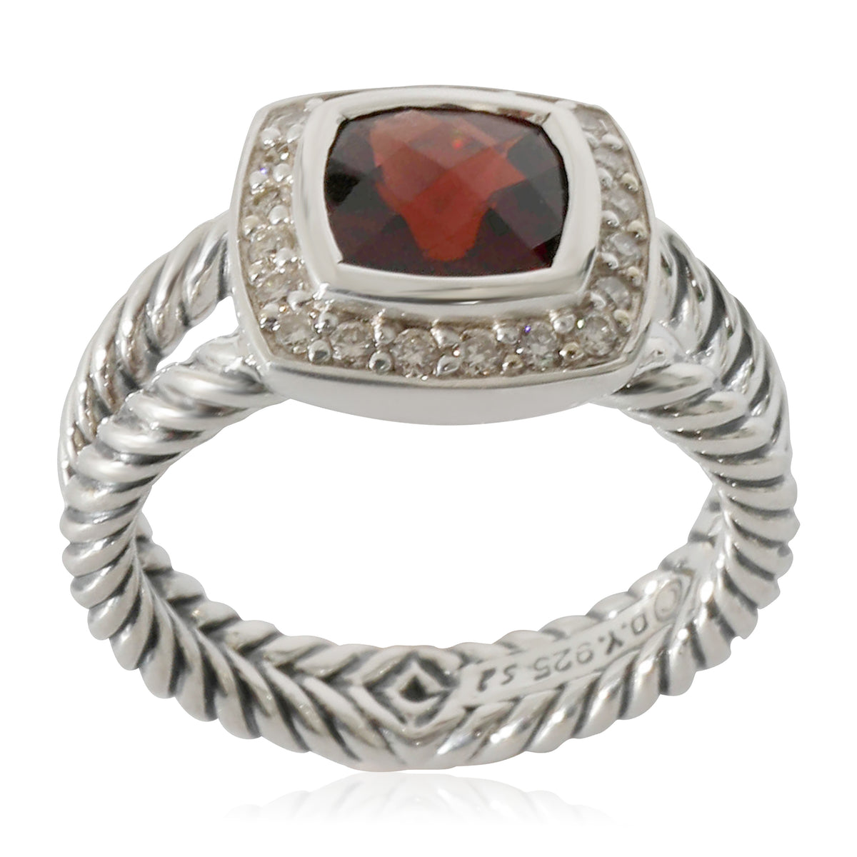 Sterling Silver David Yurman Petite Albion Ring With Garnet & Diamonds 0.17 Ctw.