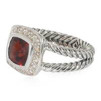 Sterling Silver David Yurman Petite Albion Ring With Garnet & Diamonds 0.17 Ctw.