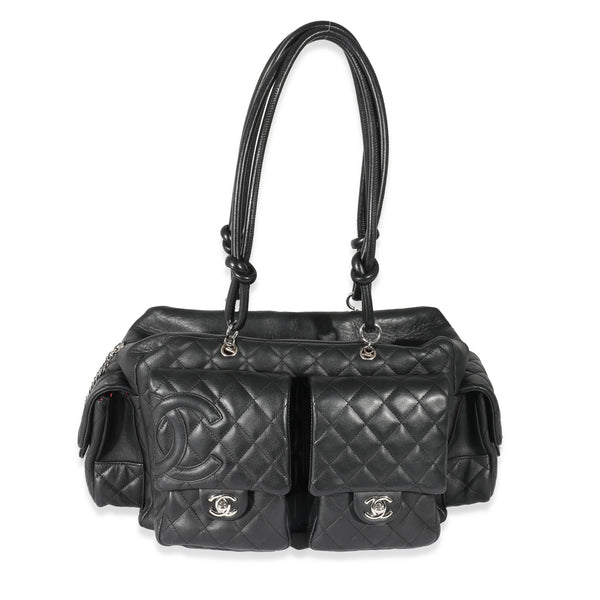 Chanel Quilted Large Cambon Multi Pocket Reported Lambskin Bag in Black
