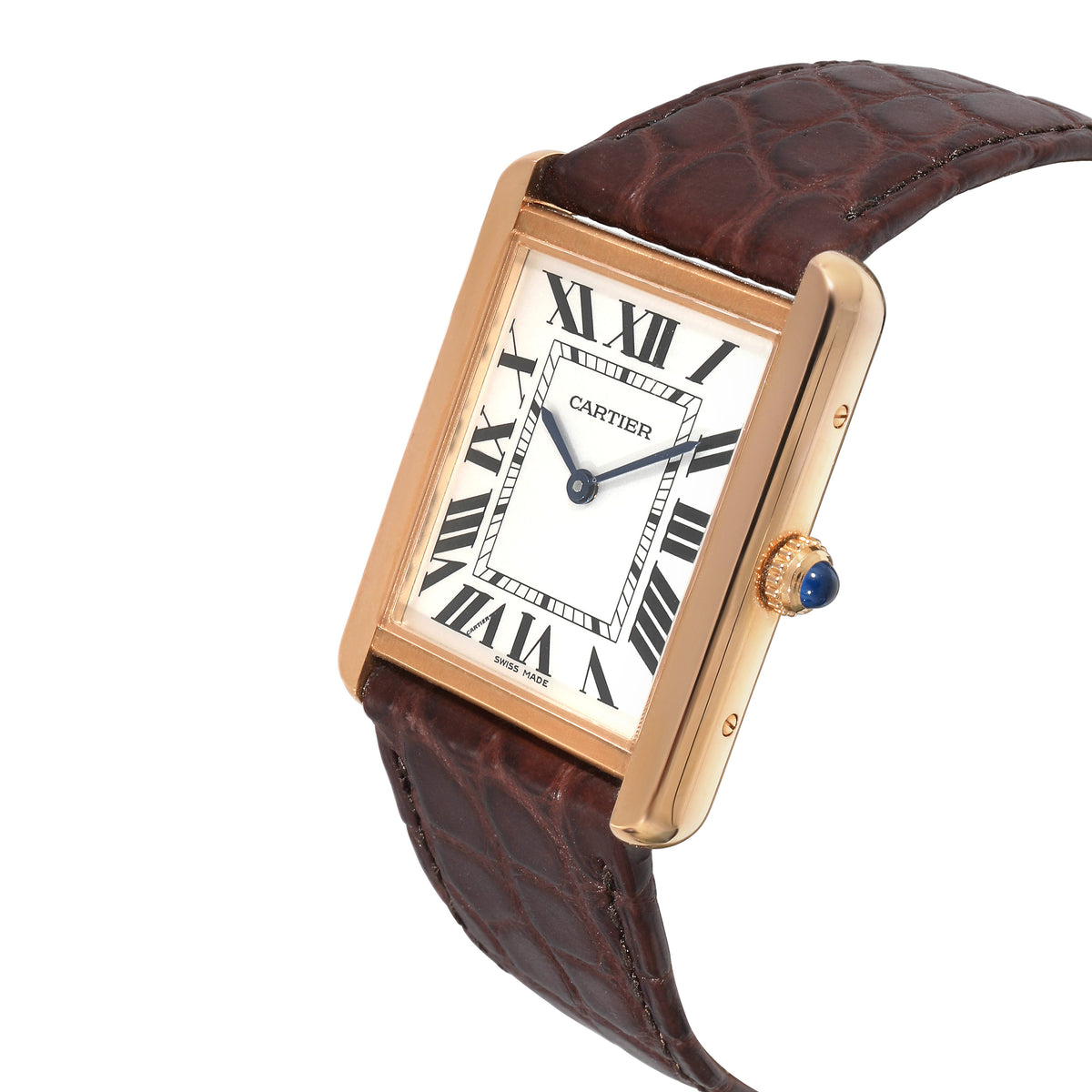 Cartier Tank Solo Quartz 18 Kt Rose Gold Brown Leather Watch W5200025