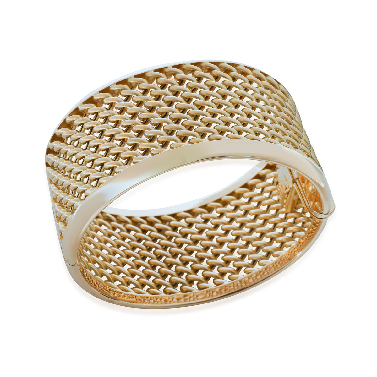 Wide Weave Bangle Bracelet in 18k Yellow Gold