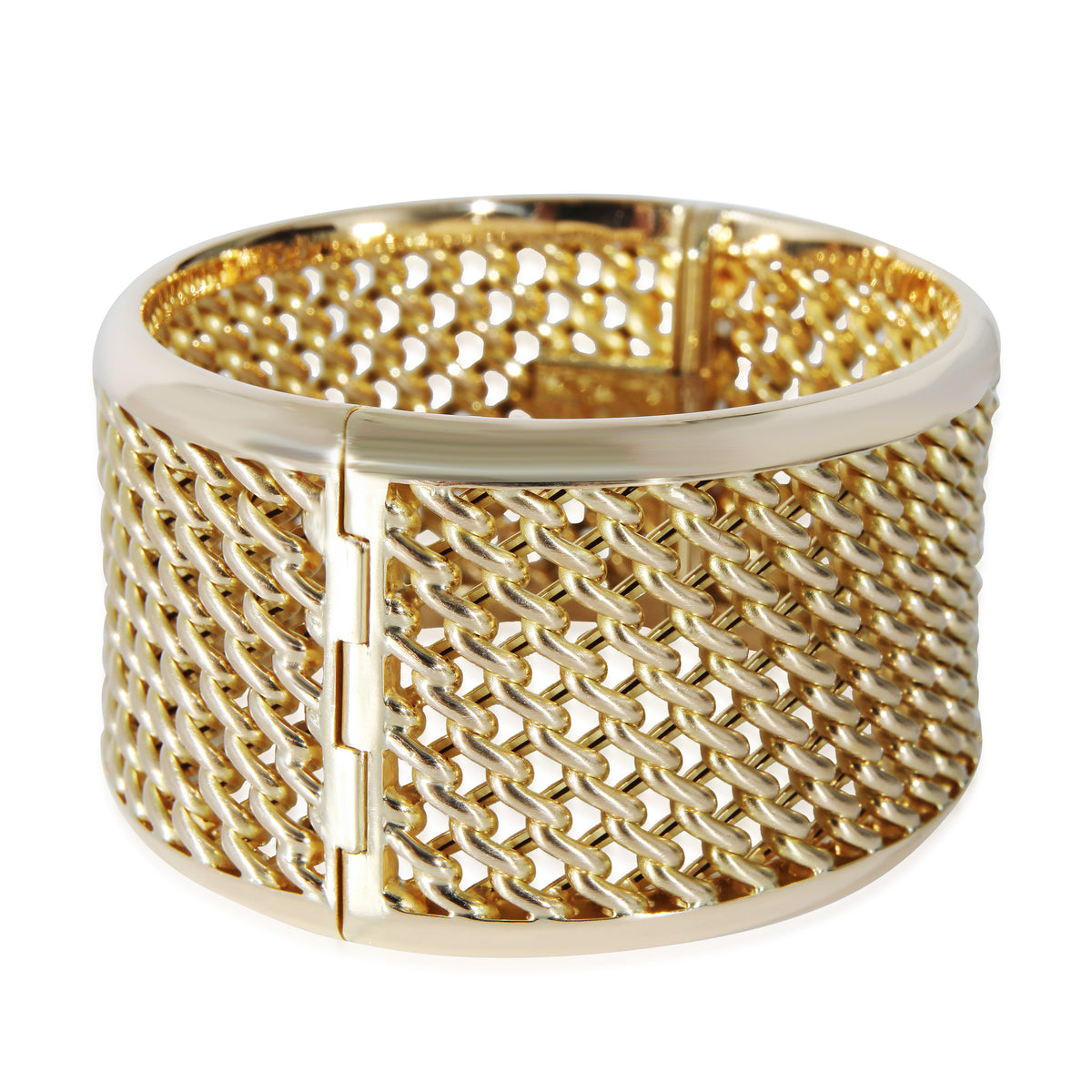 Wide Weave Bangle Bracelet in 18k Yellow Gold