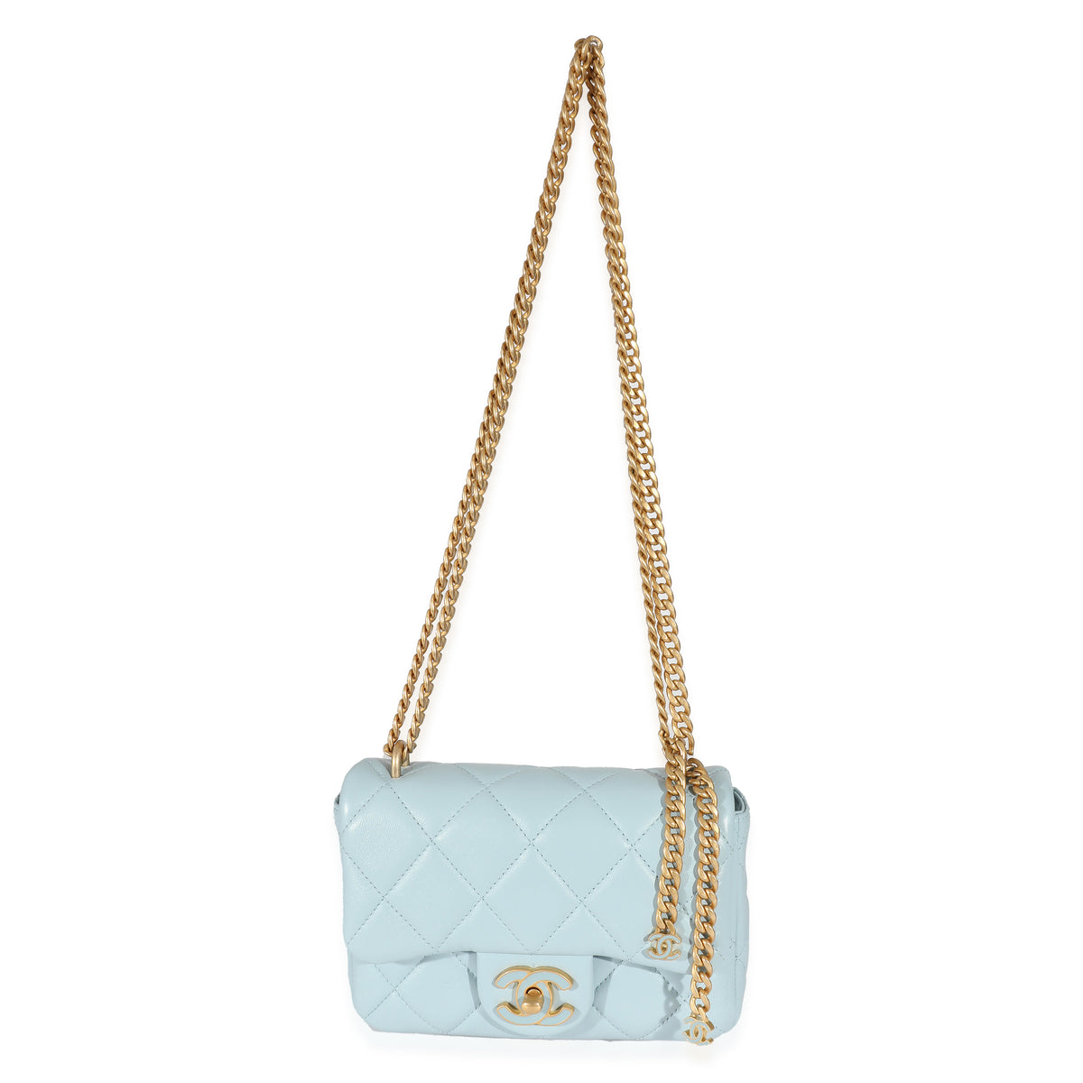 Chanel 22P Blue Lambskin Enamel Mini Pending Square Flap Bag