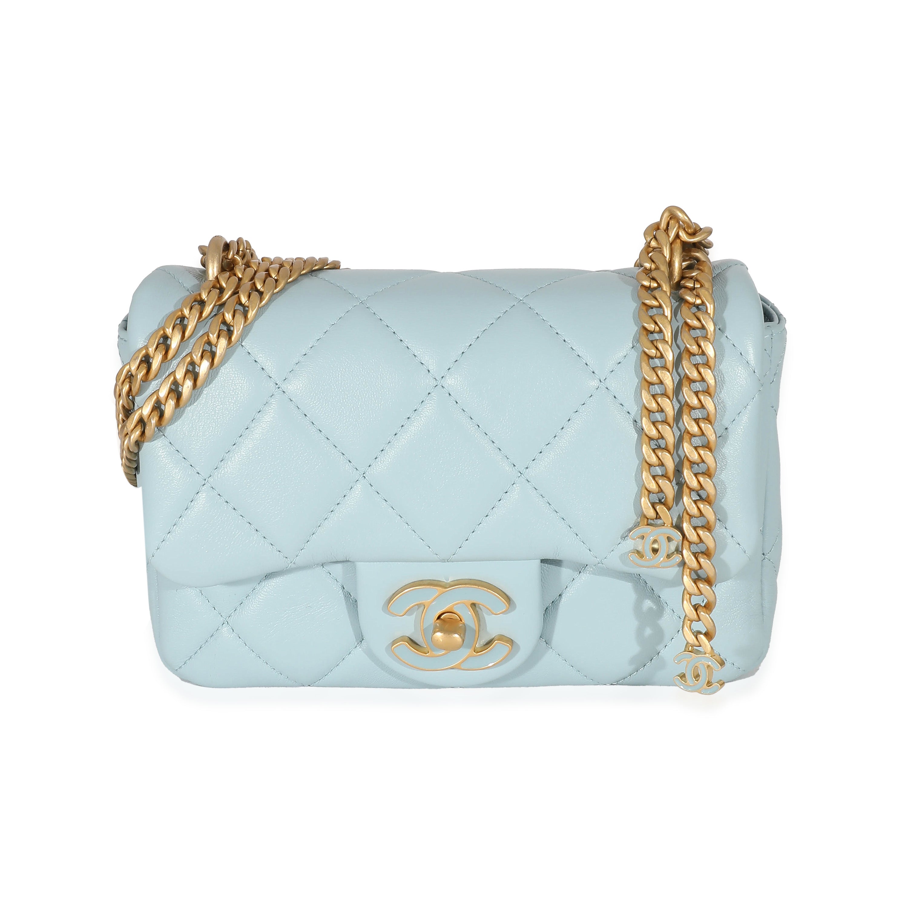 Chanel 22P Blue Lambskin Enamel Mini Pending Square Flap Bag, myGemma