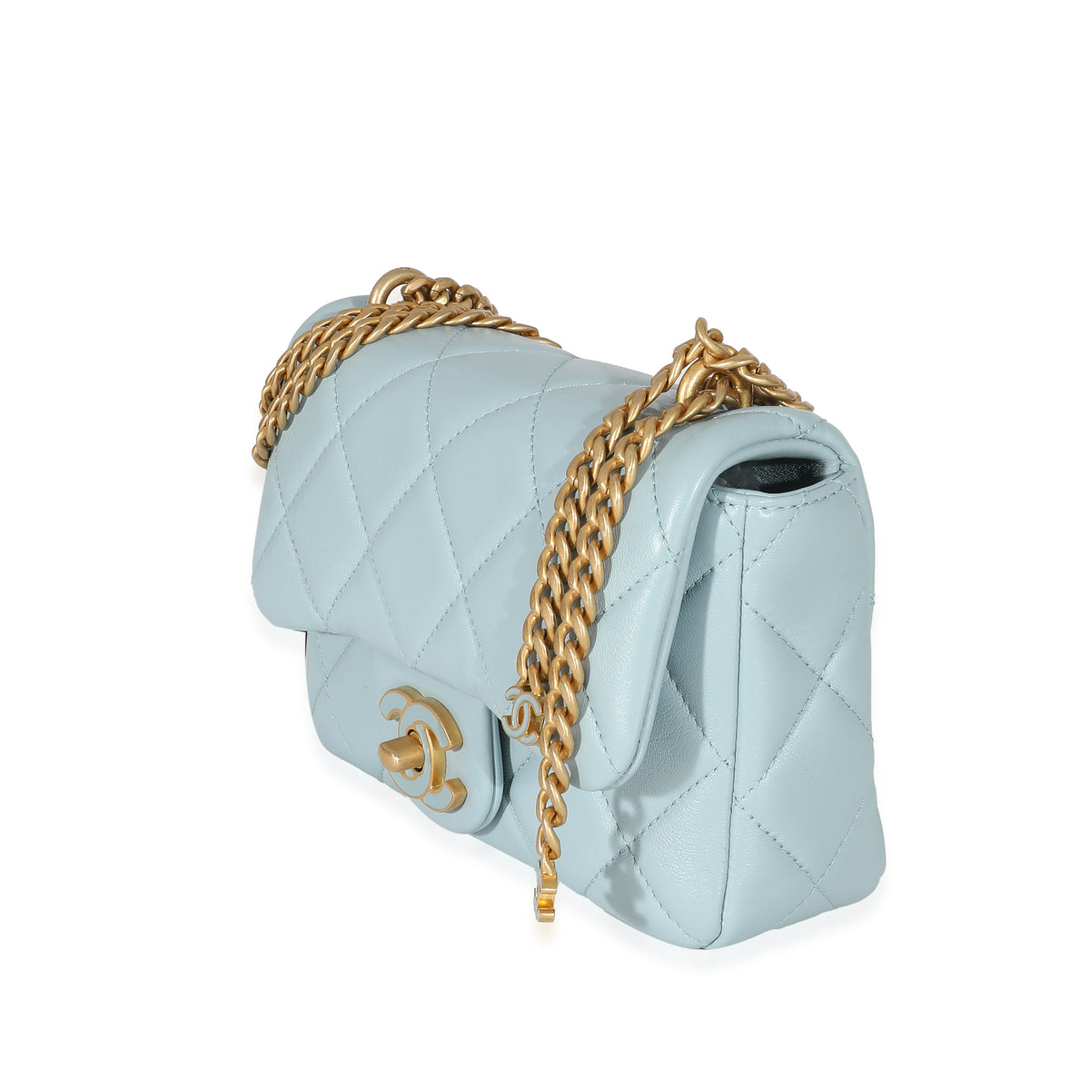Chanel 22P Blue Lambskin Enamel Mini Pending Square Flap Bag