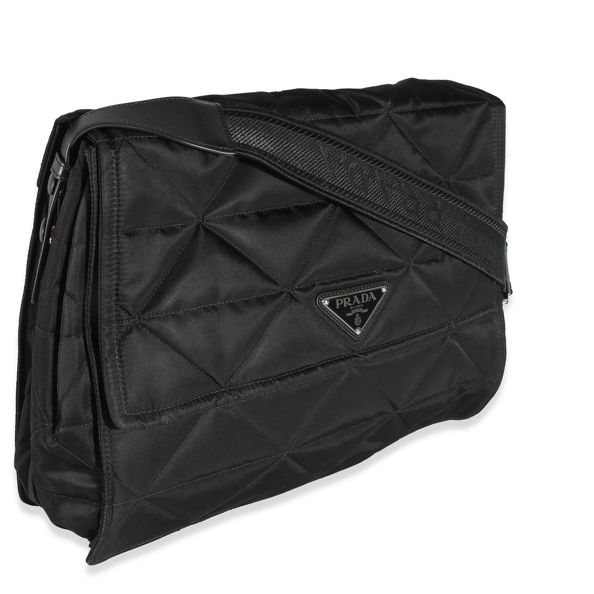 Prada Black Re-Nylon Logo Plaque Messenger