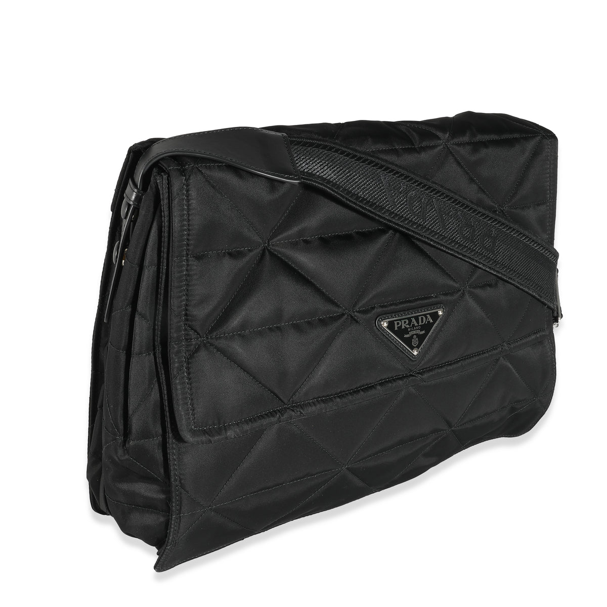 Prada Black Re-Nylon Logo Plaque Messenger