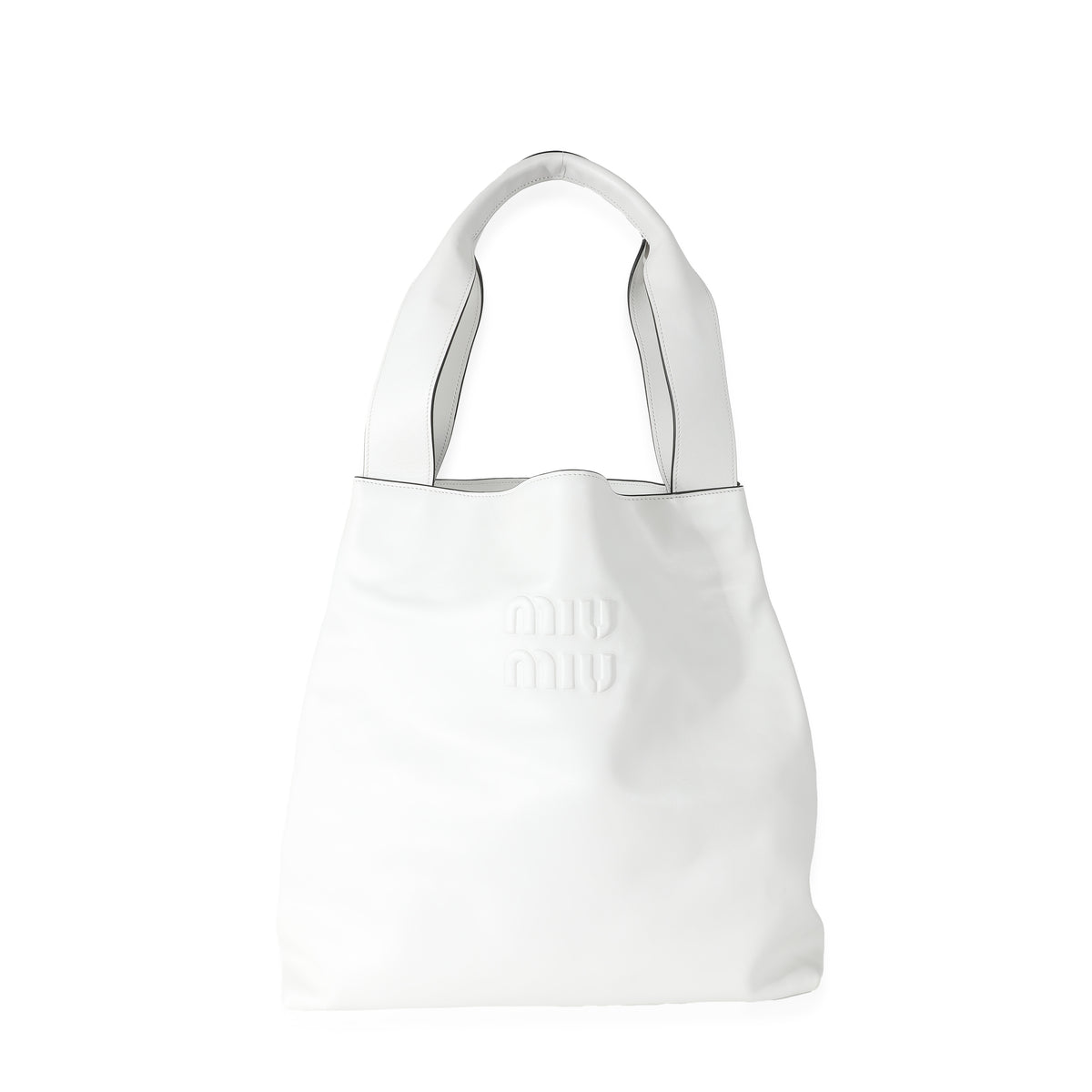 Miu Miu White Leather Logo Embossed Hobo