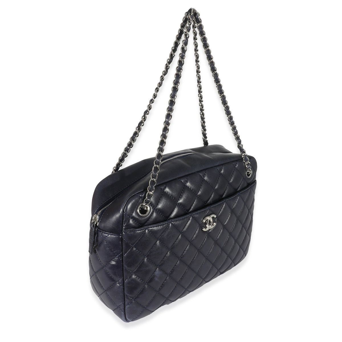 Chanel Navy Quilted Lambskin CC Tote