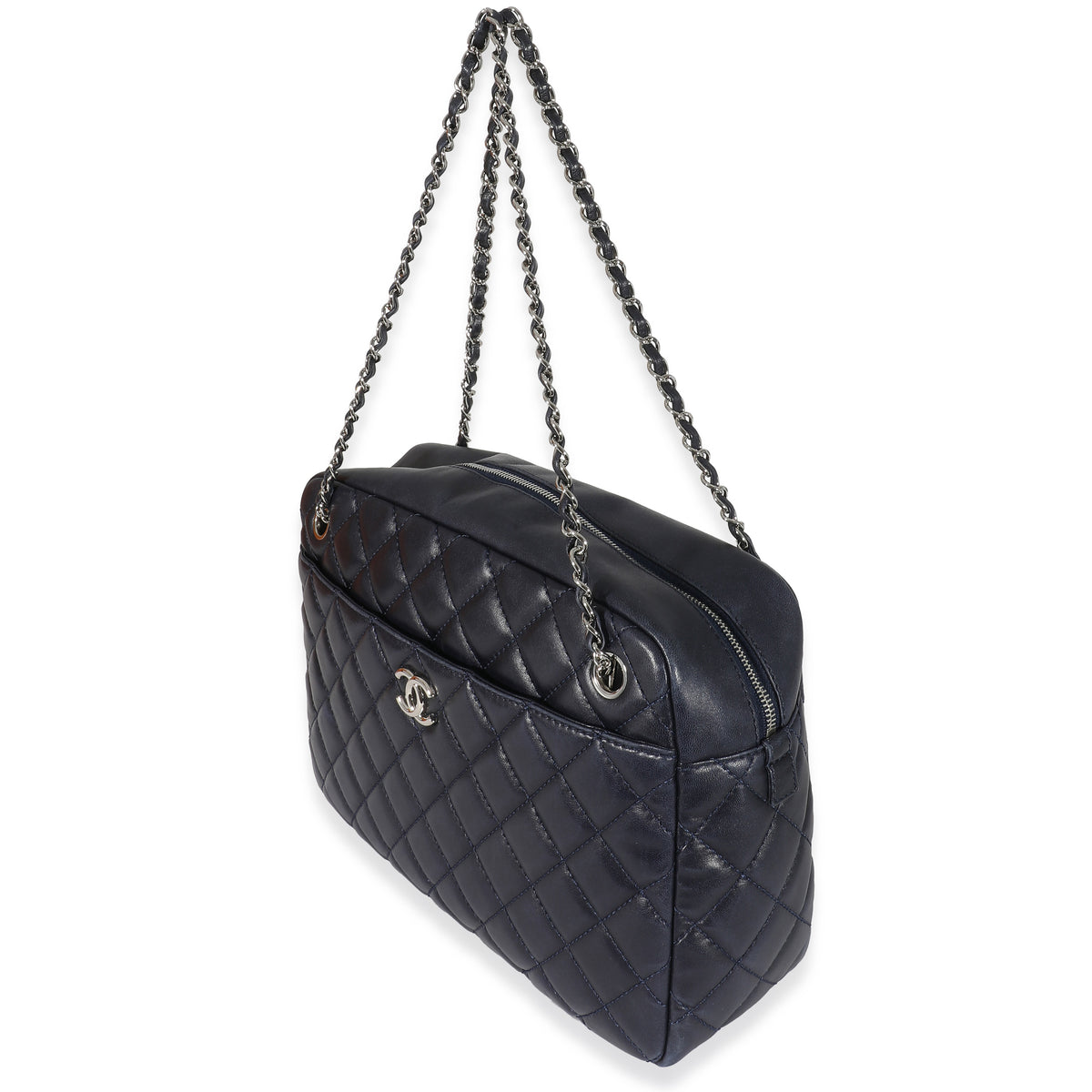 Chanel Navy Quilted Lambskin CC Tote