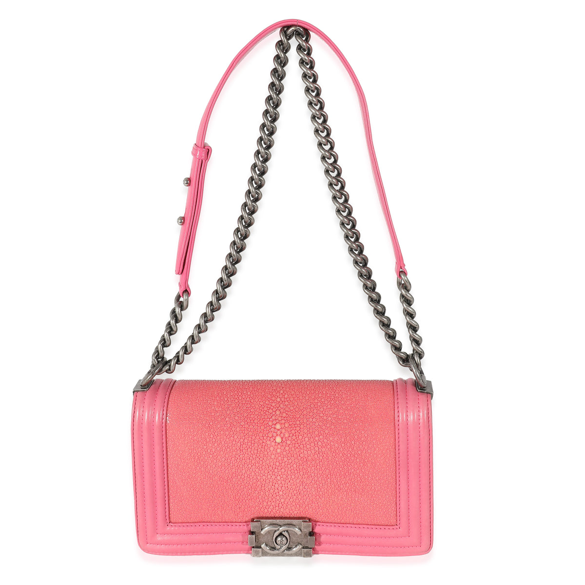 Chanel Pink Lambskin Galuchat Stingray Medium Boy Bag