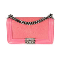 Chanel Pink Lambskin Galuchat Stingray Medium Boy Bag