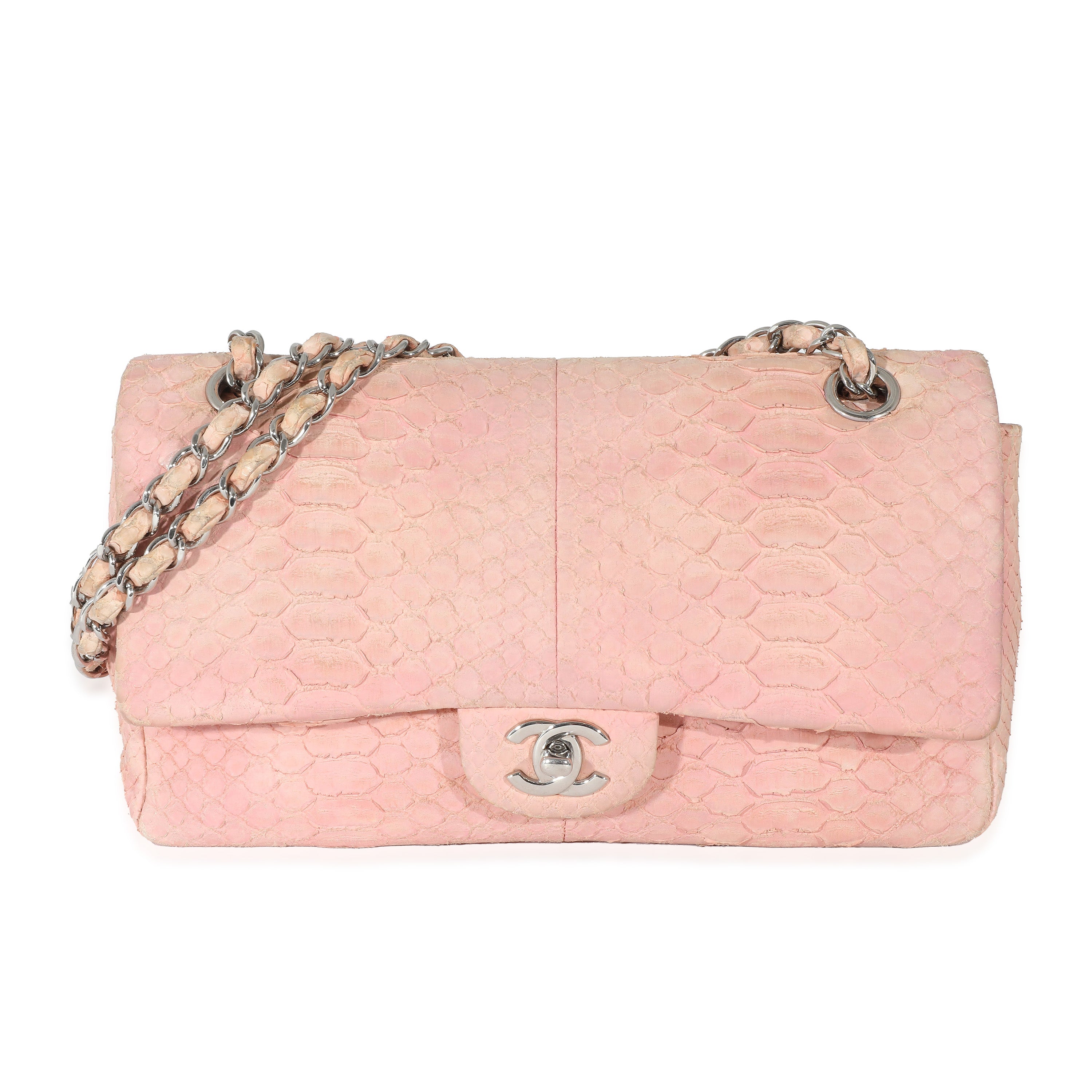 Chanel Pink Matte Python Medium Classic Double Flap Bag, myGemma